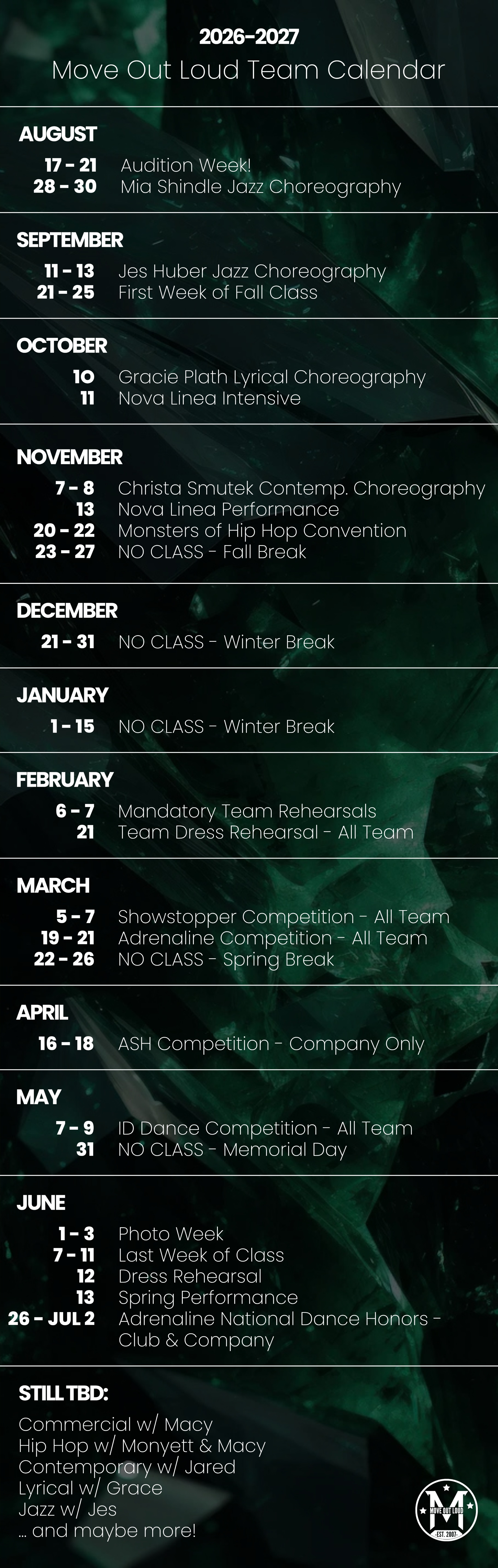 2026–2027 Move Out Loud Team Calendar
