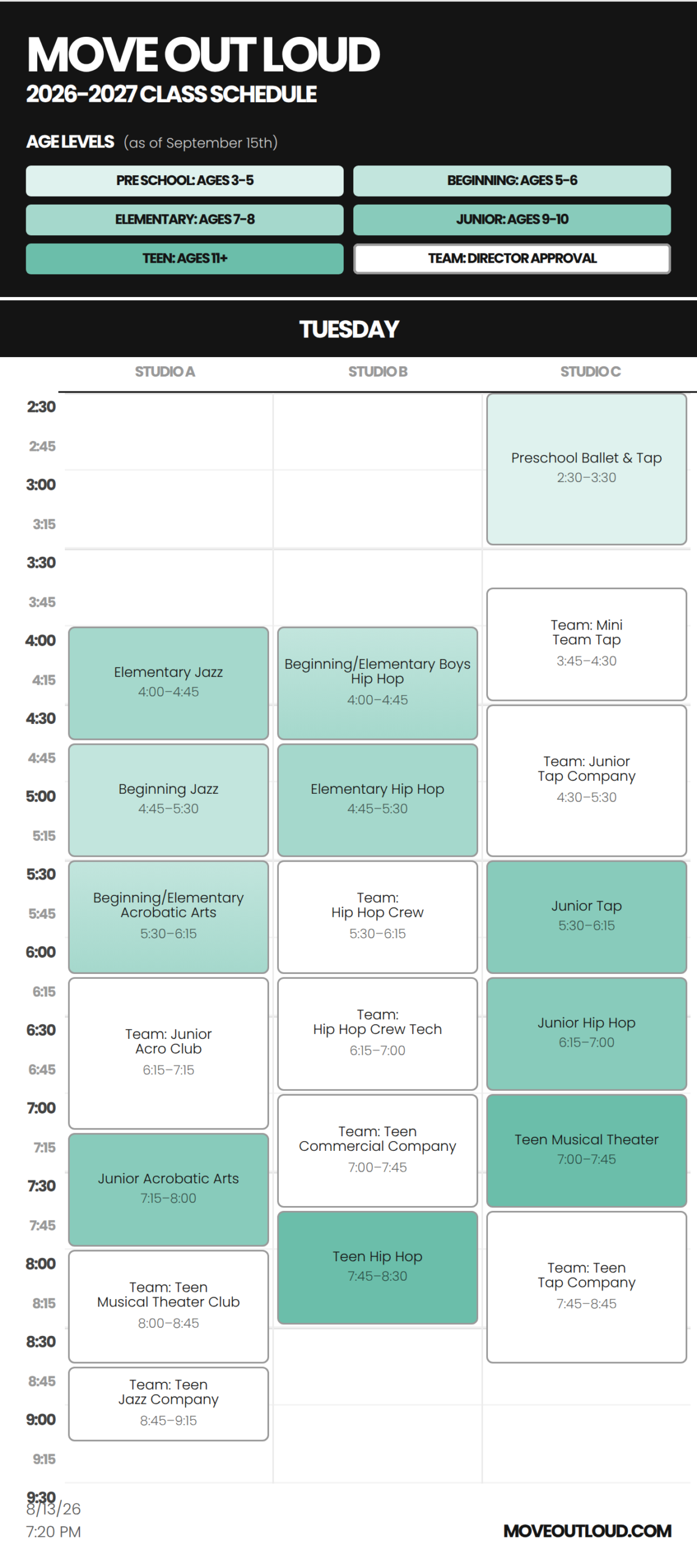 Tuesday schedule