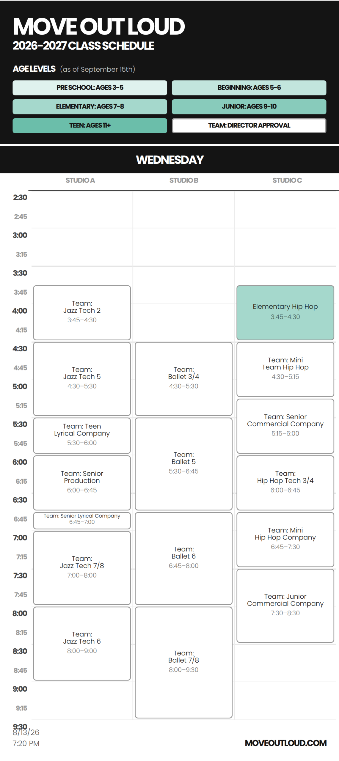Wednesday schedule