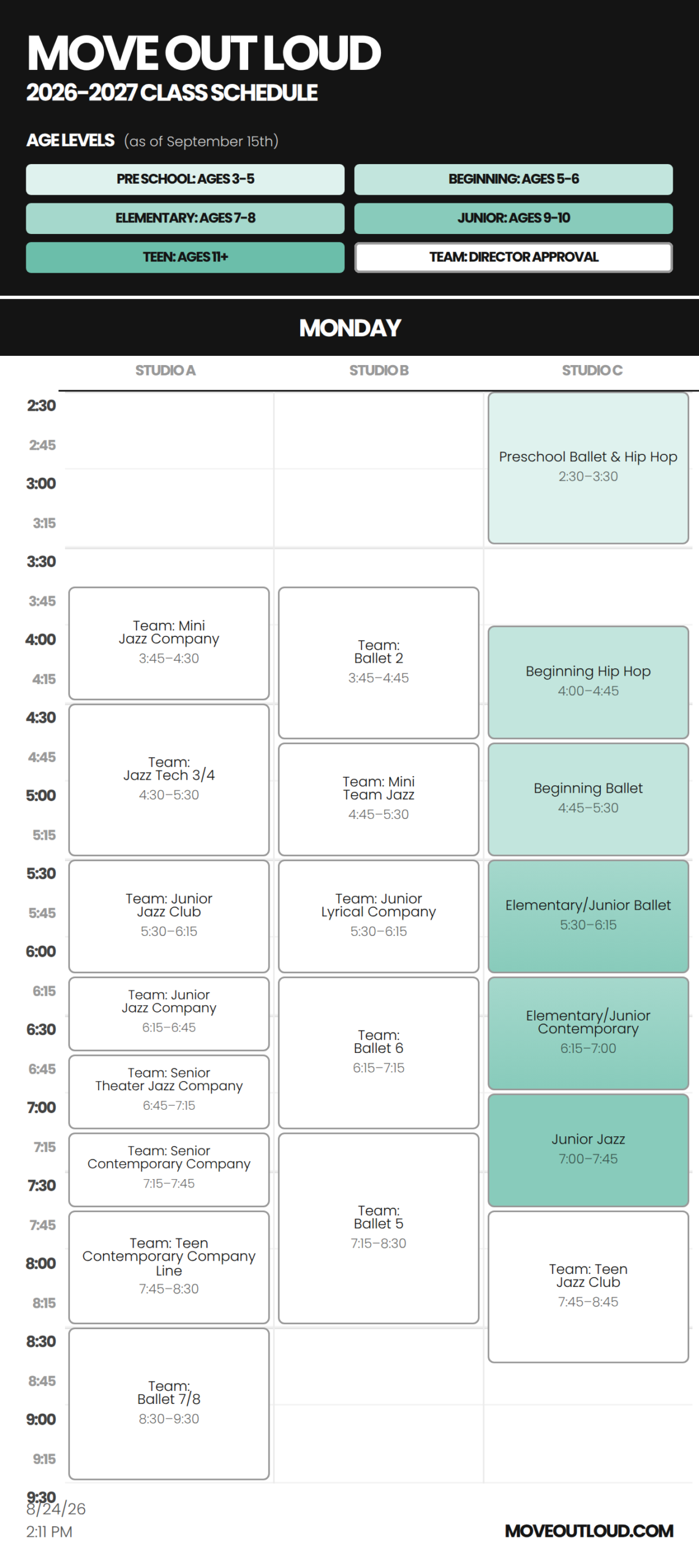 Monday schedule
