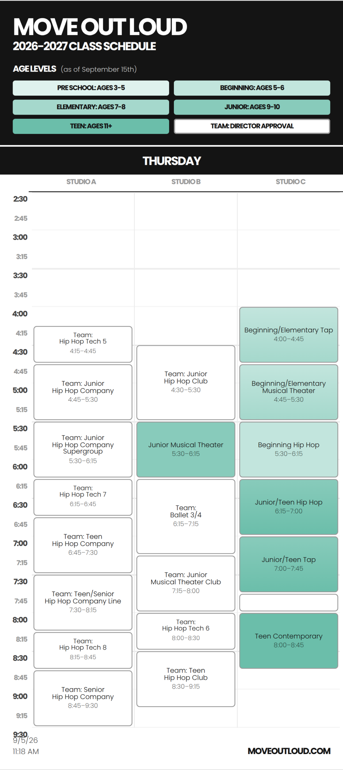 Thursday schedule