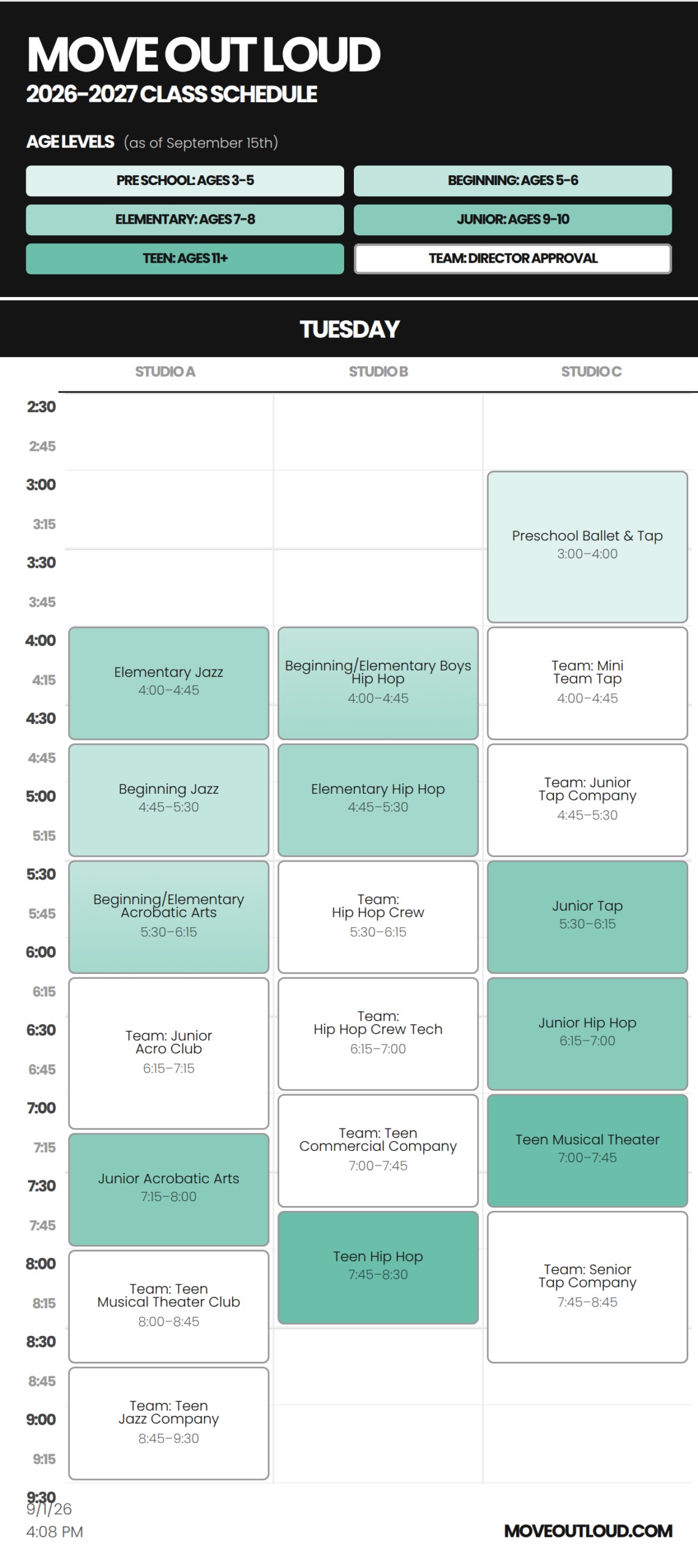 Tuesday schedule