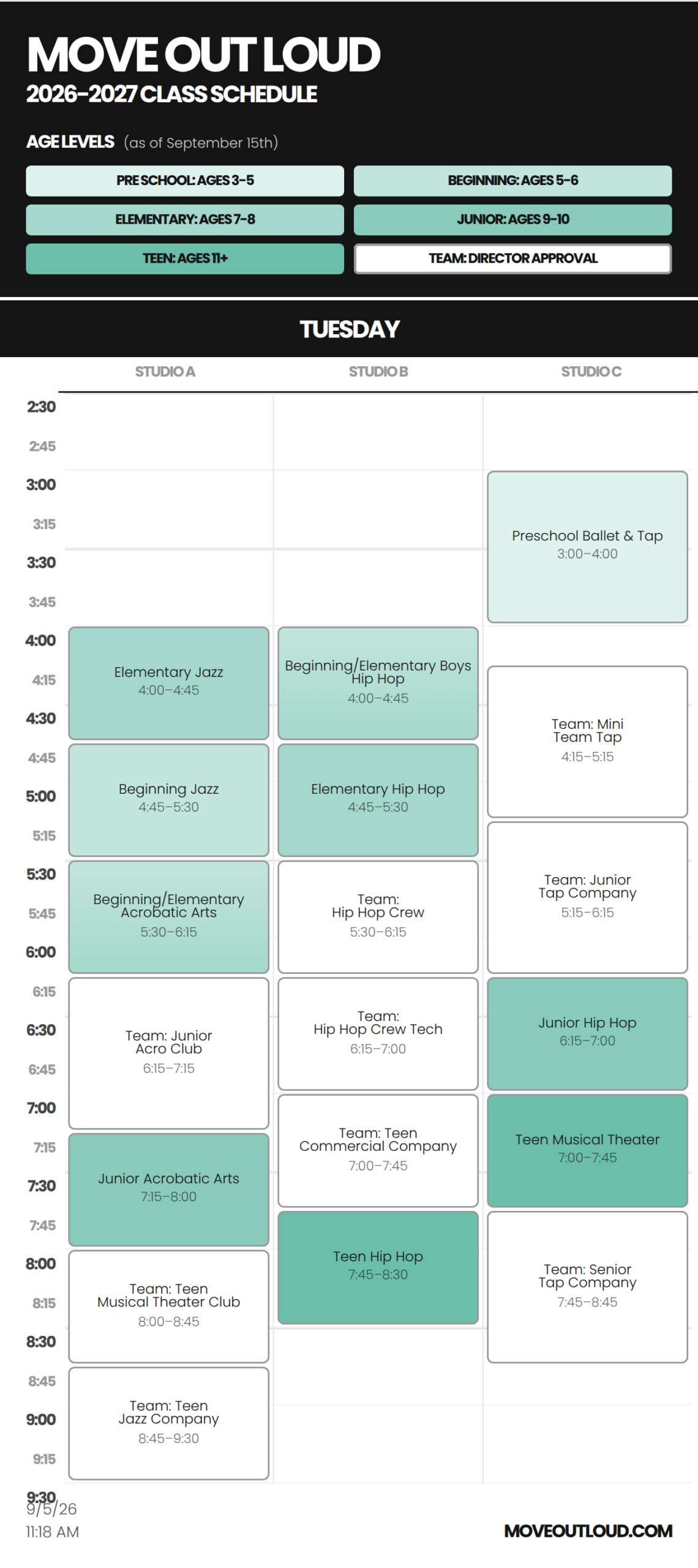 Tuesday schedule